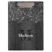 白黒フェイクスパークレス素朴な木モノグラム クリップボード (正面)