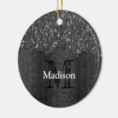 白黒フェイクスパークレス素朴な木モノグラム セラミックオーナメント (左)