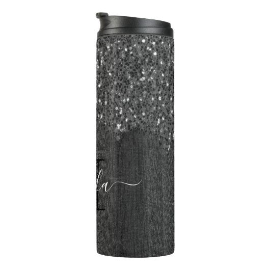 白黒フェイクスパークレス素朴な木モノグラム タンブラー (回転右)