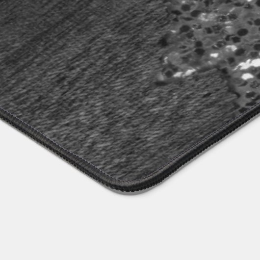 白黒フェイクスパークレス素朴な木モノグラム デスクマット (コーナー)