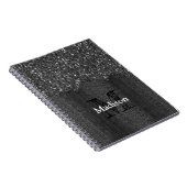 白黒フェイクスパークレス素朴な木モノグラム ノートブック (右側)