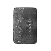 白黒フェイクスパークレス素朴な木モノグラム バスマット (正面縦)