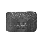 白黒フェイクスパークレス素朴な木モノグラム バスマット (正面)