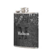 白黒フェイクスパークレス素朴な木モノグラム フラスク (左)