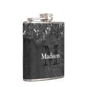 白黒フェイクスパークレス素朴な木モノグラム フラスク (右)