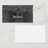 白黒フェイクスパークレス素朴な木モノグラム 名刺 (正面/裏面)