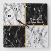 白黒フェイクマーブルクロック付カスタムき文字 スクエア壁時計 (正面)