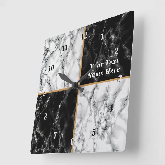 白黒フェイクマーブルクロック付カスタムき文字 スクエア壁時計 (傾斜)