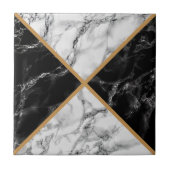 白黒フェイク大理石セラミックタイル及び金ゴールド線 タイル (正面)