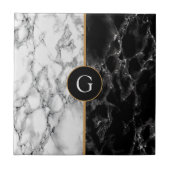 白黒フェイク大理石タイルとカスタム文字付き タイル (正面)
