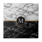 白黒フェイク大理石モノグラム文字タイル タイル (正面)