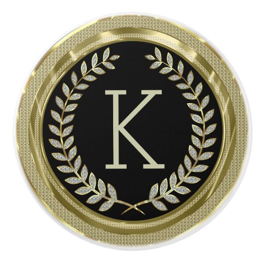 白黒フェイク金ゴールド白グリッターリース セラミックノブ (正面)