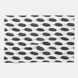 白黒フェザー素朴リノカット キッチンタオル