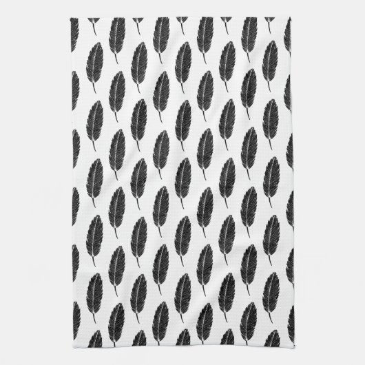 白黒フェザー素朴リノカット キッチンタオル (縦)