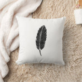 白黒フェザー素朴リノカット クッション (ブランケット)