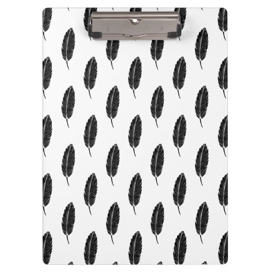 白黒フェザー素朴リノカット クリップボード (正面)