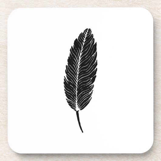 白黒フェザー素朴リノカット コースター (正面)