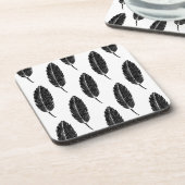 白黒フェザー素朴リノカット コースター (左側)