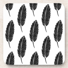白黒フェザー素朴リノカット コースター