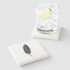 白黒フェザー素朴リノカット ストーンコースター