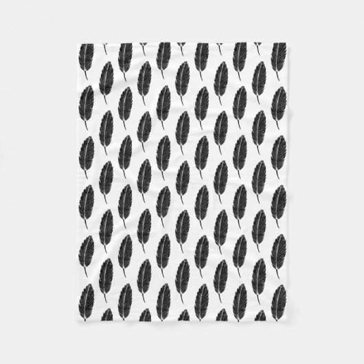 白黒フェザー素朴リノカット フリースブランケット (正面)