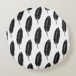 白黒フェザー素朴リノカット ラウンドクッション