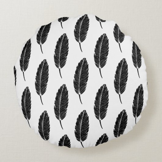 白黒フェザー素朴リノカット ラウンドクッション (裏面)
