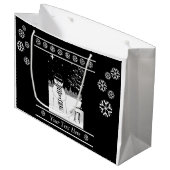 白黒フェスティバルデザインかわいい雪だるま ラージペーパーバッグ (正面アングル)