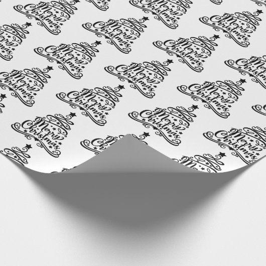 白黒フェスティバルメリークリスマスツリーパターン ラッピングペーパー (角)