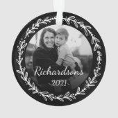 白黒フェスティバルリーフフレームファミリーホワイト写真 オーナメント (裏面)