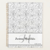 白黒フェミニンローズイラストレーション プランナー手帳 (正面)