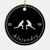 白黒フェンシングシルエット名クール&年 セラミックオーナメント (正面)