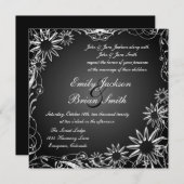 白黒フェードデイジー花結婚式招待状 招待状 (正面/裏面)