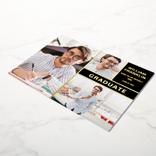 白黒フォイルの写真卒業発表 箔招待状 (回転した状態)