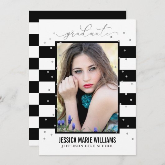 白黒フォイルの卒業発表 案内状 (正面/裏面)