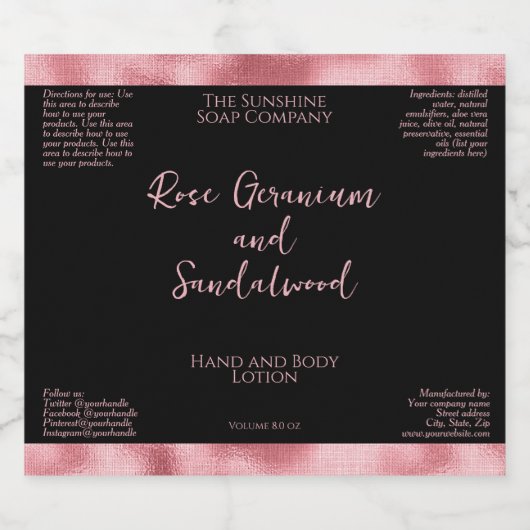 白黒フォイルフェイク化粧品ボトルラベル スパークリングワインラベル (シングルラベル)