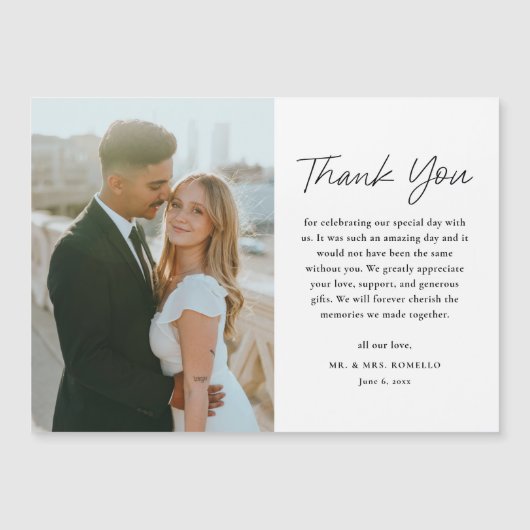 白黒フォトの結婚サンキューカードマグネット (正面)