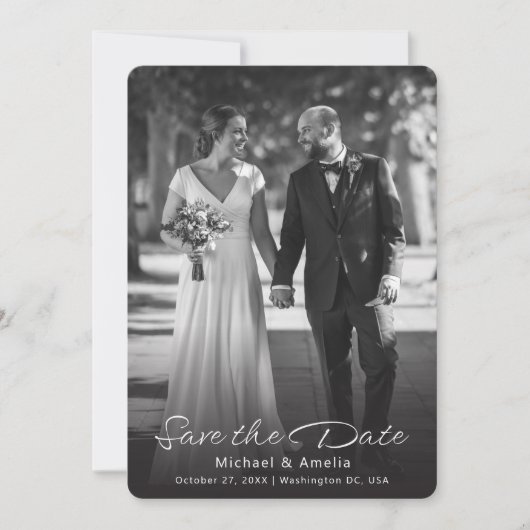 白黒フォトウェディング日付カードを保存 (正面)