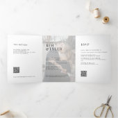 白黒フォトウェディングRSVP詳細QRコード 三つ折り招待状 (内部)