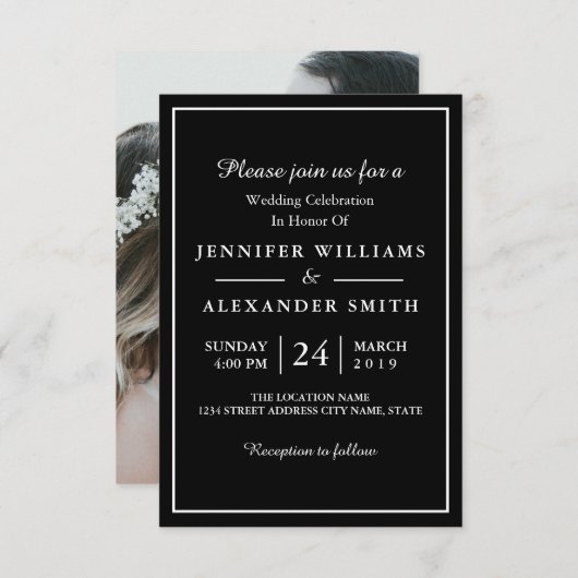 白黒フォトエレガント結婚式招待状 招待状 (正面/裏面)