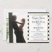 白黒フォトカップルストライプのシャワー 招待状 (正面)