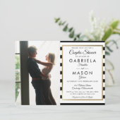 白黒フォトカップルストライプのシャワー 招待状 (スタンド正面)