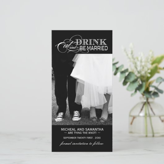 白黒フォトカードの日付を保存する(4x8) セーブザデート (スタンド正面)