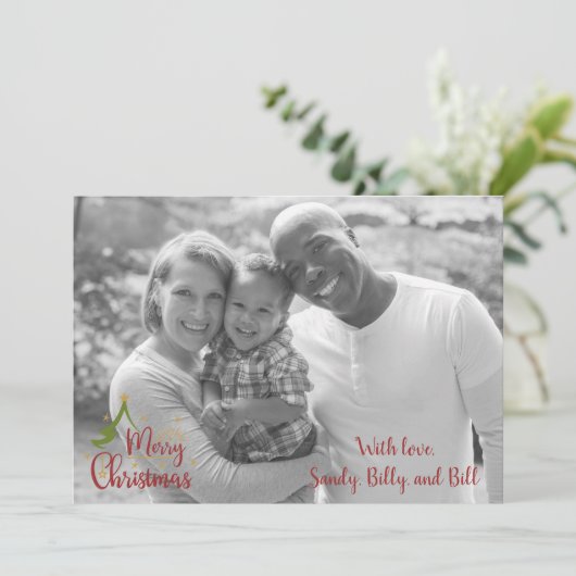 白黒フォトクリスマスフラットカード – 両面 カード (スタンド正面)