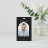 白黒フォトクロスアーチ葬儀祈りの言葉カード 名刺 (スタンド正面)