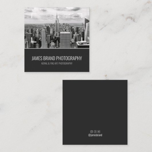白黒フォトグラファーのソーシャルメディアのハンドル スクエア名刺 (正面/裏面)