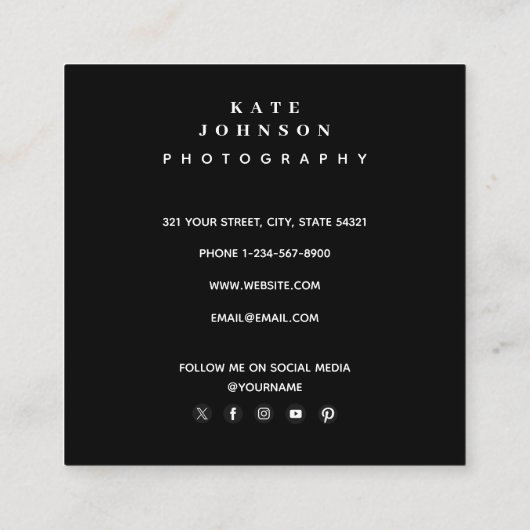 白黒フォトグラファー4枚QRコード スクエア名刺 (裏面)