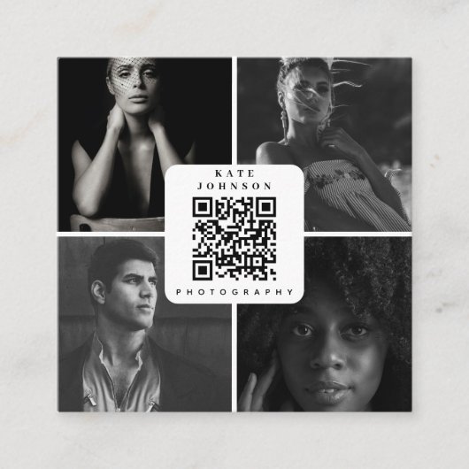 白黒フォトグラファー4枚QRコード スクエア名刺 (正面)