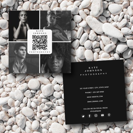 白黒フォトグラファー4枚QRコード スクエア名刺