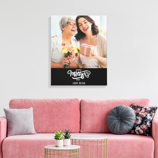 白黒フォトコラージギフトハッピーマザーズデイ キャンバスプリント (インサイチュ (リビング))